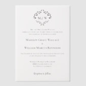 Formele Crest Monogram Laurel Krans Custom bruilof Vellum Uitnodigingen (Voorkant)