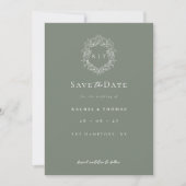 Formele Crest Monogram Sage Trouwdag Save The Date (Voorkant)