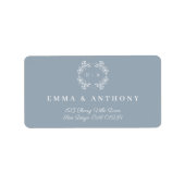 Formele  Dusty Blue Monogram Bruiloft Script Etiket (Voorkant)