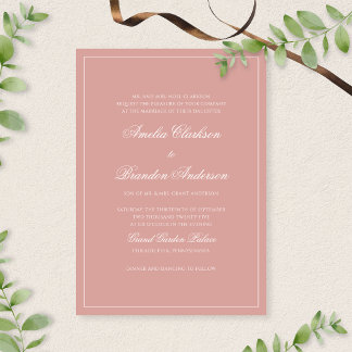 Formele Dusty Rose & Witte Rand Script Bruiloft Kaart