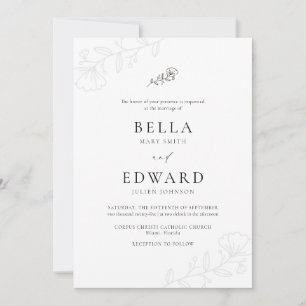 Formele Eenvoudige Zwart Wit Bloemen Huwelijk Kaart