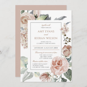 Formele elante Floral Dusty Pink Wedding Kaart