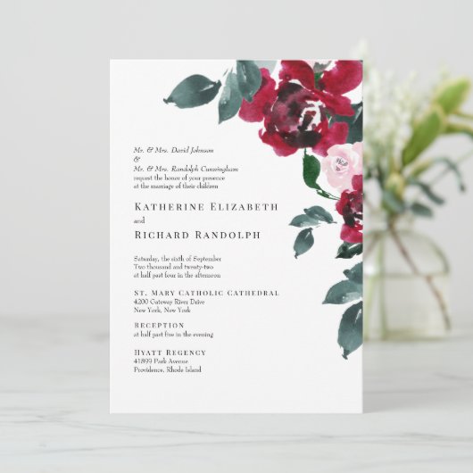 Formele Elegan Red Rose Bloemen Bruiloft Kaart (Staand voorkant)