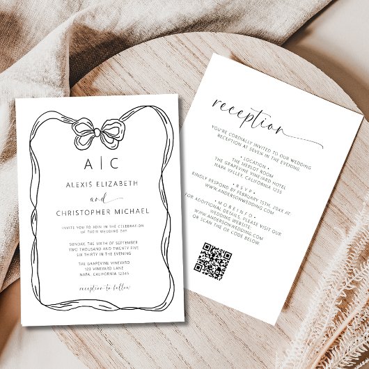 Formele Elegant Zwart-wit Bow Monogram QR Code Kaart