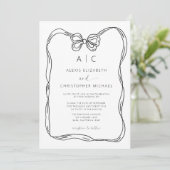 Formele Elegant Zwart-wit Bow Monogram QR Code Kaart (Staand voorkant)