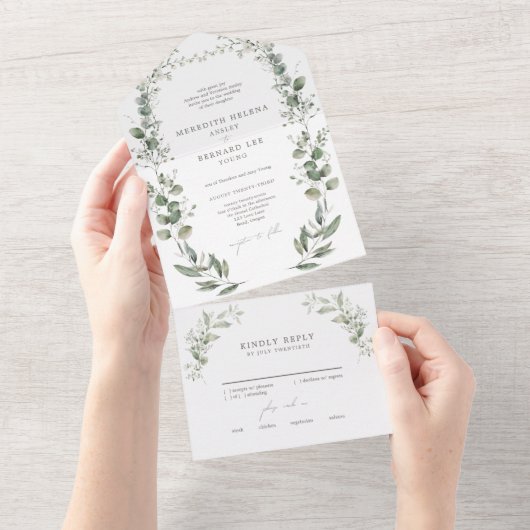 Formele Elegante Botanische Huwelijk All In One Uitnodiging (Afscheurbaar)