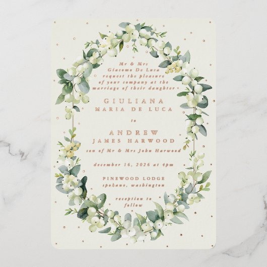 Formele Elegante Cream Snowberry+Eucalyptus Bruilo Folie Uitnodiging (Voorkant)