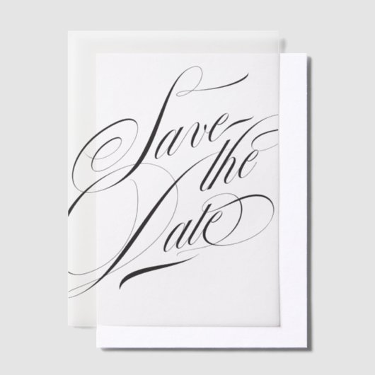 Formele Elegante Kalligrafie Zwart Stropdas Save T Vellum Uitnodigingen (Offset)