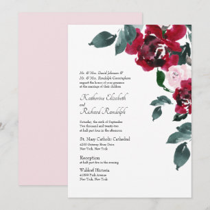 Formele Elegante Roze Rood Rose Bloemen Bruiloft Kaart