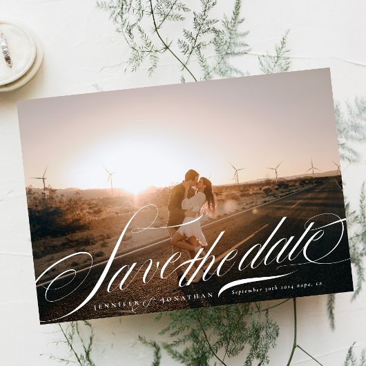 Formele Elegante Witte Kalligrafie QR Code Foto Save The Date