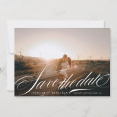 Formele Elegante Witte Kalligrafie QR Code Foto Save The Date (Voorkant)