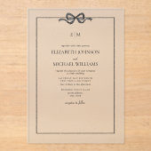 Formele Elegante Zwart & Wit Bow Monogram Huwelijk Acryl Uitnodigingen (Voorkant)