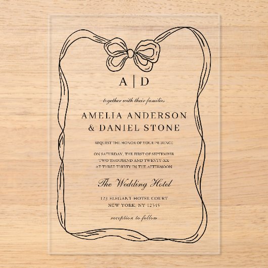 Formele Elegante Zwart-witte Boog Monogram Acryl Uitnodigingen (Voorkant)