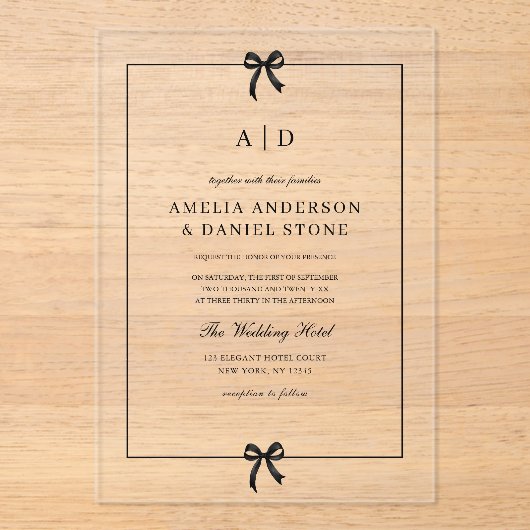 Formele Elegante Zwart-witte Boog Monogram Acryl Uitnodigingen (Voorkant)