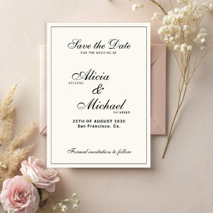 Formele elegante zwarte en ivoorkleurige klassieke save the date