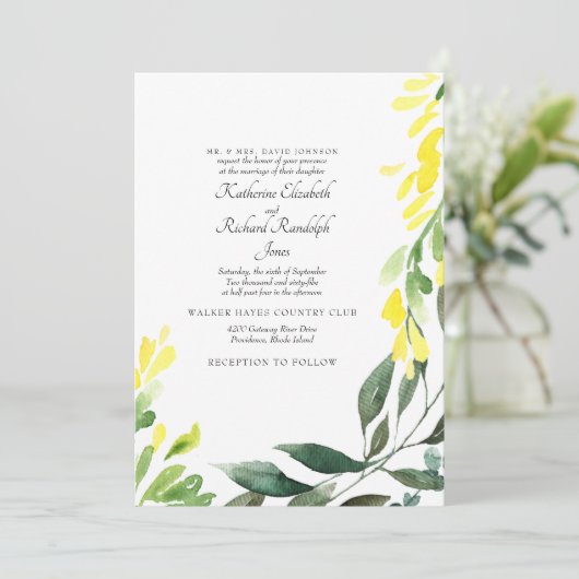 Formele en elegante bruiloft Gele Wilde Bloem Kaart (Staand voorkant)