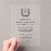 Formele Floral Crest Monogram Huwelijk Elegant Acryl Uitnodigingen (Insitu (Draagbaar))