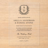 Formele Floral Crest Monogram Huwelijk Elegant Acryl Uitnodigingen (Voorkant)