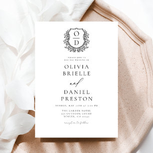 Formele Floral Crest Monogram Huwelijk Elegant Kaart