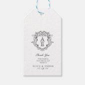 Formele Floral Crest Monogram Weddenschap Cadeaulabel (Voorkant)