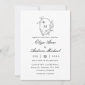 Formele Floral Crest Monogram Weddenschap Kaart (Voorkant)