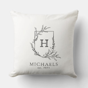 Formele Floral Crest Monogram Weddenschap Kussen