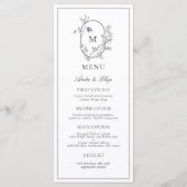 Formele Floral Crest Monogram Weddenschap Menu (Voorkant)