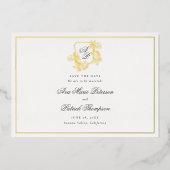 Formele Gold Wild Rozen Crest Wedding Save the Dat Folie Uitnodiging (Voorkant)