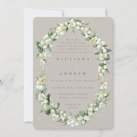 Formele Greige / Taupe Snowberry + Eucalyptus brui Kaart (Voorkant)