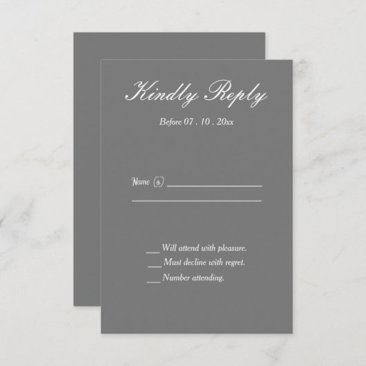 Formele grijs en wit bruiloft reactie Kaart (Voorkant / Achterkant)