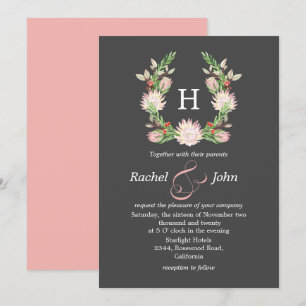 Formele grijze Australische Floral Monogram Weddin Kaart