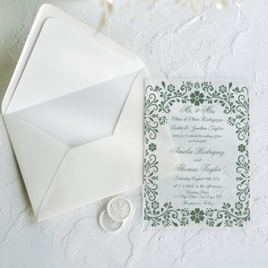 Formele groene bloemige bruiloft acryl uitnodigingen