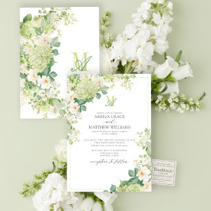Formele groene Hydrangea bloemige monogram bruilof Kaart
