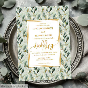 Formele Hunter Green Gold Foliage Wedding Uitnodig Kaart