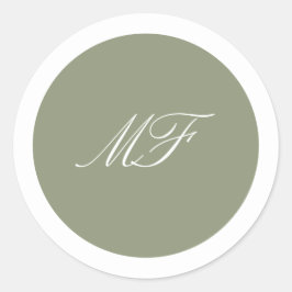 Formele Ingelijste Klassieke Monogram Sage Green W Ronde Sticker