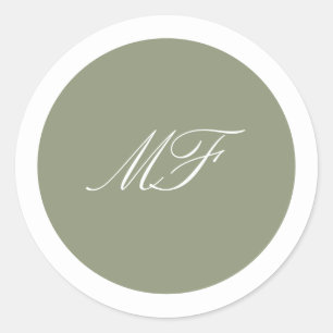 Formele Ingelijste Klassieke Monogram Sage Green W Ronde Sticker