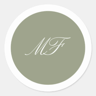Formele Ingelijste Klassieke Monogram Sage Green W Ronde Sticker