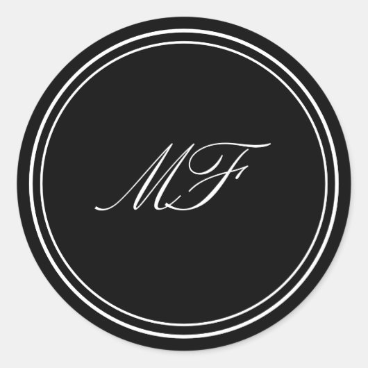 Formele Ingelijste Klassieke Monogram Zwart Wit Hu Ronde Sticker (Voorkant)