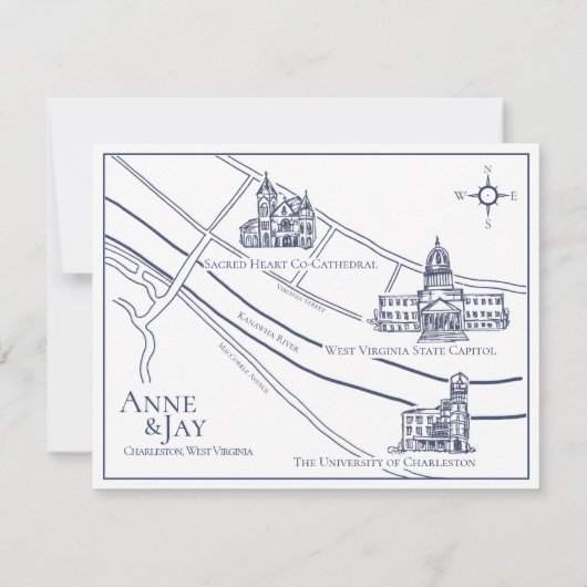 Formele kaart met details in marineblauw en kaart (Achterkant)