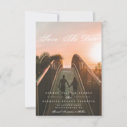 Formele kalligrafie Elegant multi-foto Save The Date (Voorkant)