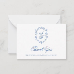 Formele klassieke blauwe bloemige monogram wapen H Notitiekaartje