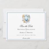 Formele Klassieke Blauwe Kam Monogram Bruiloft Fot Save The Date (Voorkant)