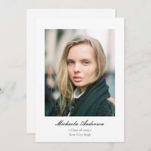 Formele klassieke elegante foto-Afstuderen Aankondiging (Voorkant / Achterkant)
