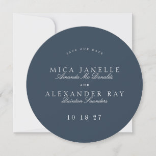 Formele Klassieke Marine Blauwe Kalligrafie Ronde Save The Date