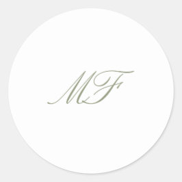 Formele Klassieke Monogram Sage Groen Wit Huwelijk Ronde Sticker