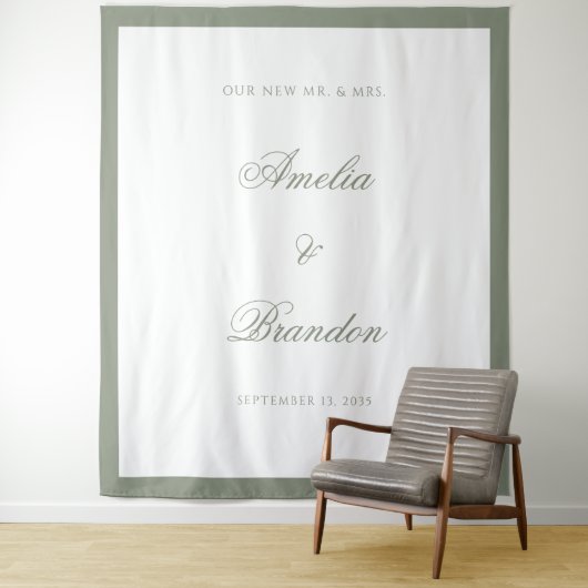 Formele klassieke Sage Green Border bruiloft achte Wandkleed (In situ)