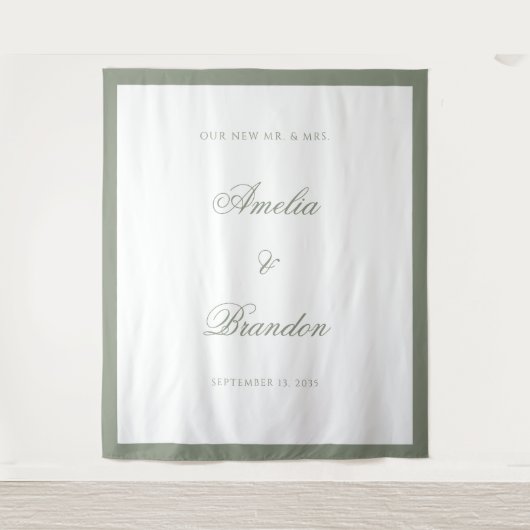 Formele klassieke Sage Green Border bruiloft achte Wandkleed (Voorkant)