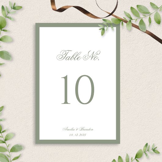 Formele klassieke Sage Green Border Script Wedding Kaart