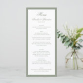 Formele klassieke Sage Green Border Script Wedding Menu (Staand voorkant)