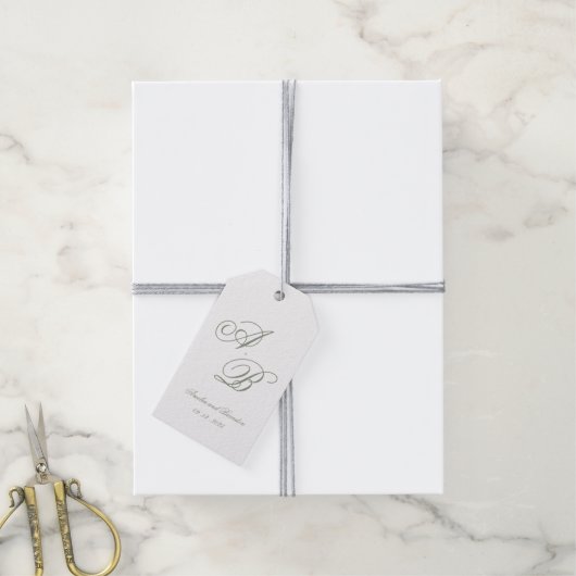 Formele klassieke Sage Green Monogram Script Weddi Cadeaulabel (Met Touw)